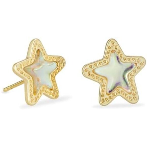 Gold Star Stud Earrings with Dichroic Glass for Women